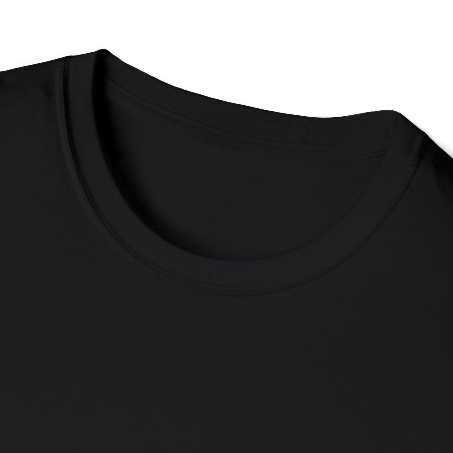 Close-up of a black Unisex Softstyle T-Shirt collar with a smooth, soft fabric texture, reflecting the comfort and quality designed for fans of Japanese car culture and late-night drives.