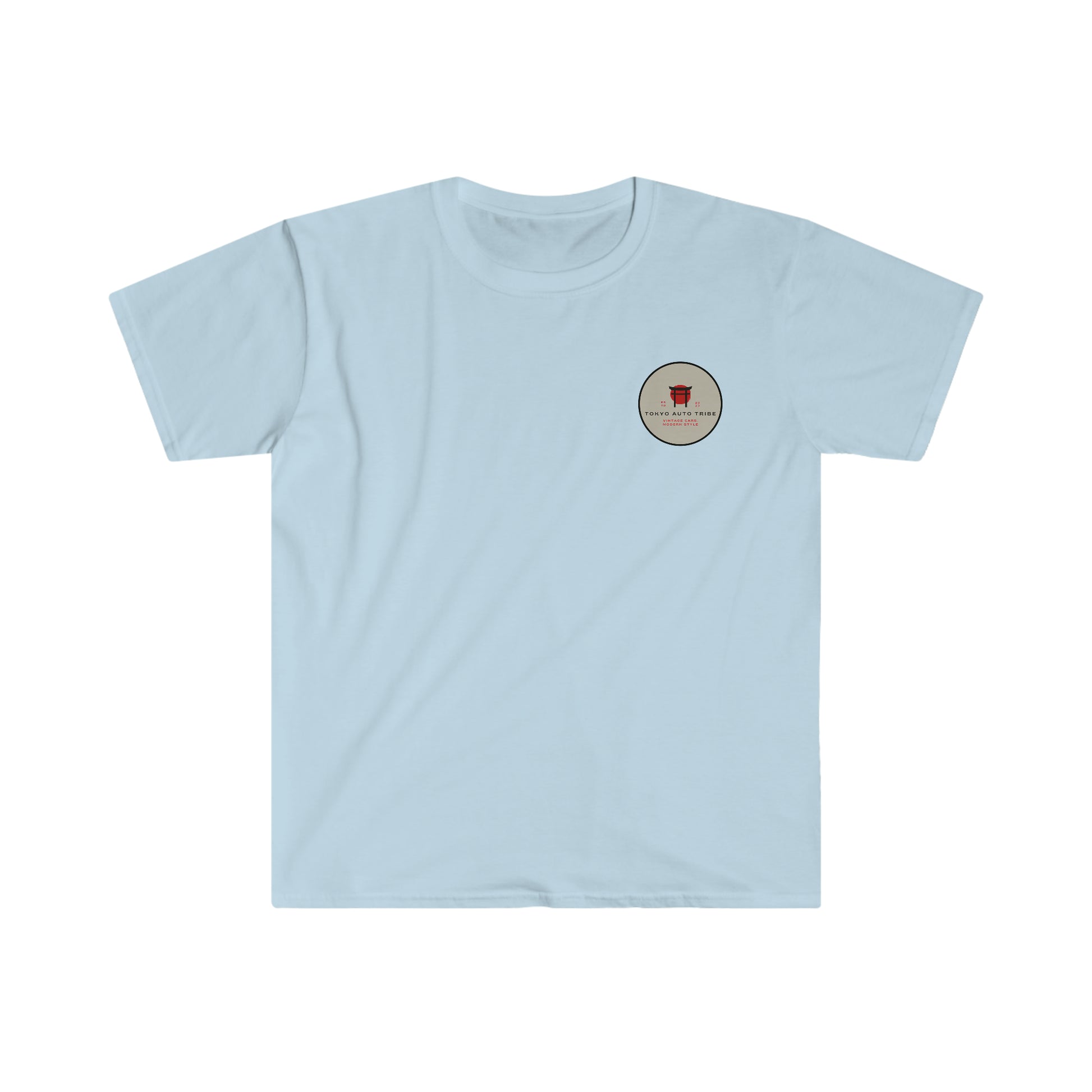 Light blue graphic tee from Touge Legends (more colors) collection featuring a small vintage-inspired circular emblem on the chest, perfect for fans of Japanese car culture.
