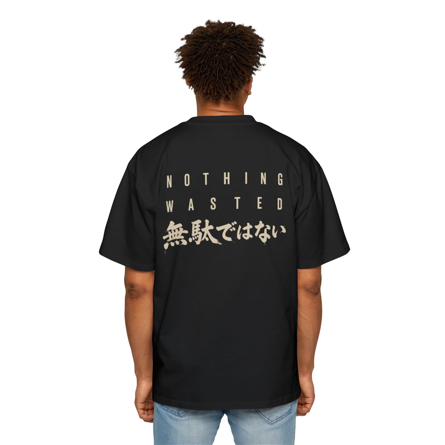 Nothing Wasted oversized tee with Japanese brush calligraphy and minimalist typography by Tokyo Auto Tribe