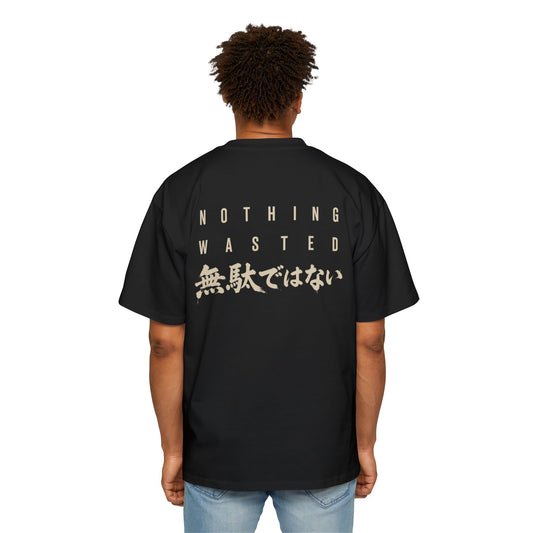 Nothing Wasted oversized tee with Japanese brush calligraphy and minimalist typography by Tokyo Auto Tribe