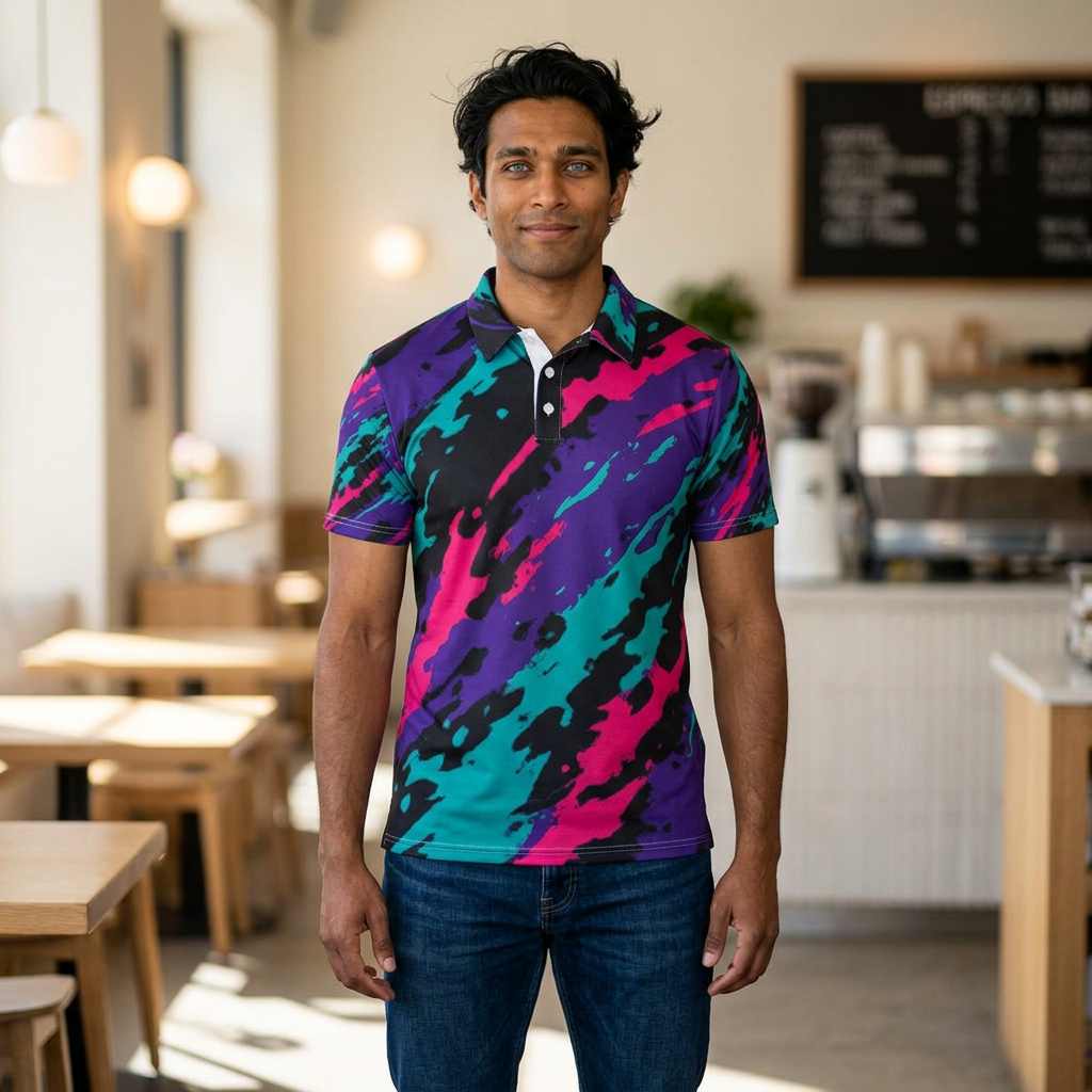 The Splat oil splash all-over print performance polo by Tokyo Auto Tribe