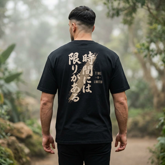 Torii Emblem Tee — Japanese Kanji “Time Is Limited” Oversized Shirt