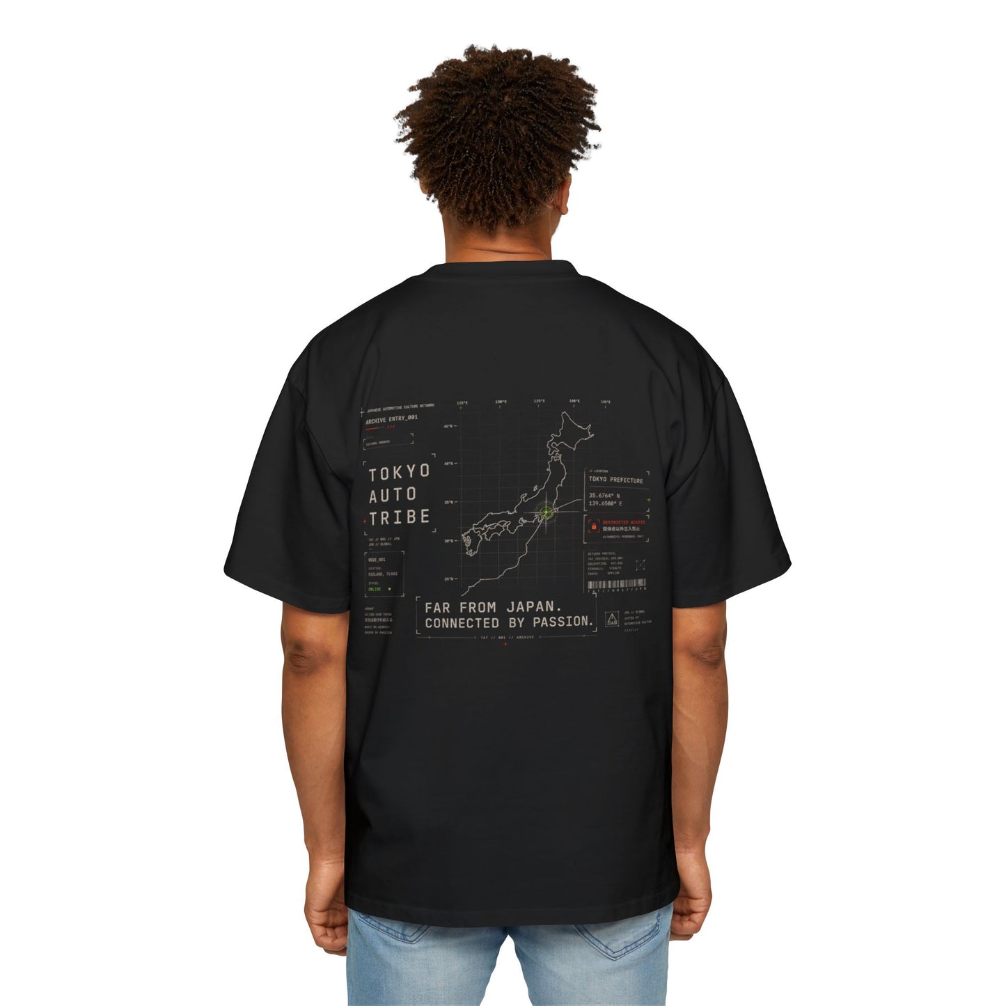 Tokyo Auto Tribe Archive Entry_001 tee with Japan map coordinates graphic — minimalist Japanese streetwear
