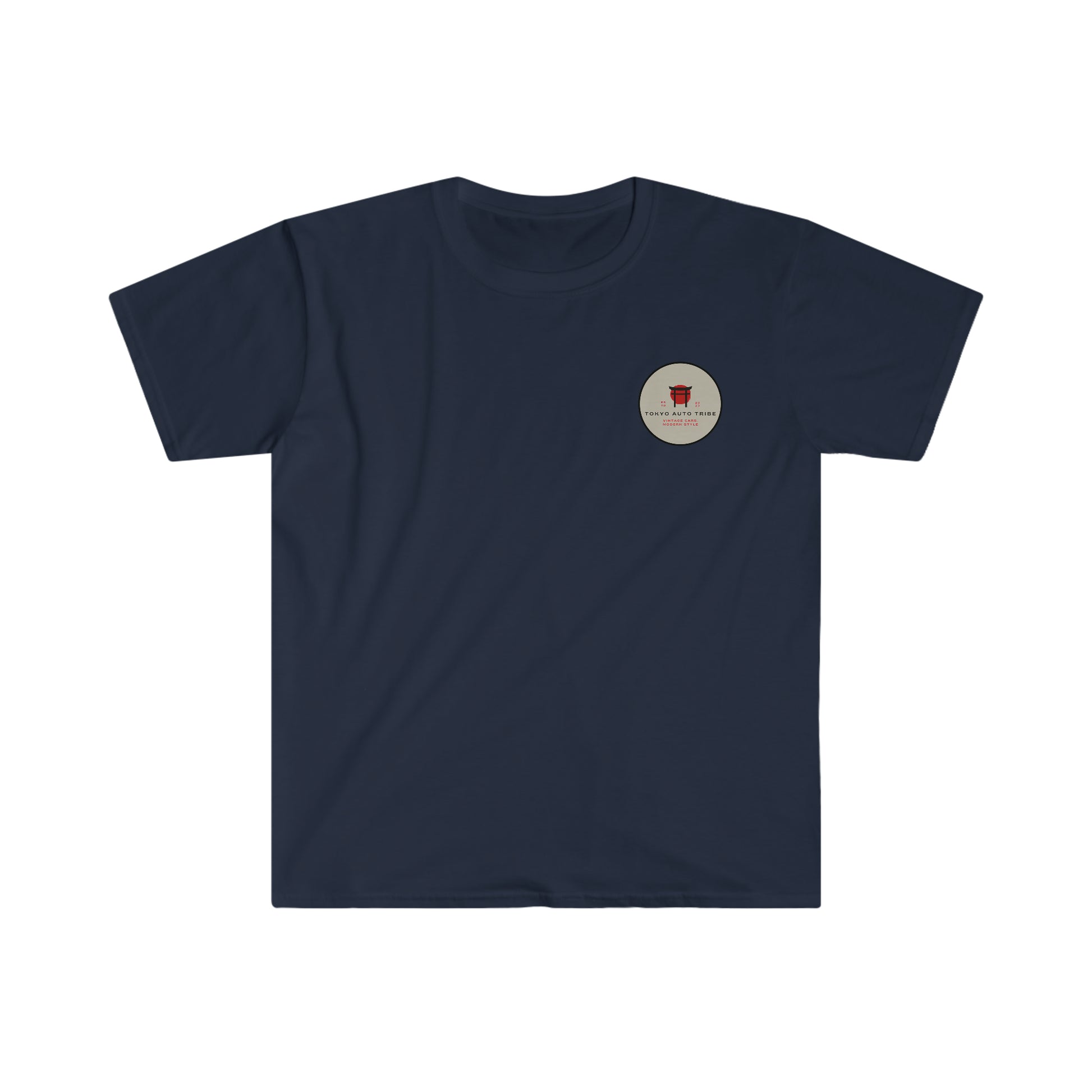 Navy blue graphic t-shirt featuring a small circular vintage-inspired logo on the chest, designed for enthusiasts in the Touge Legends (more colors) collection.