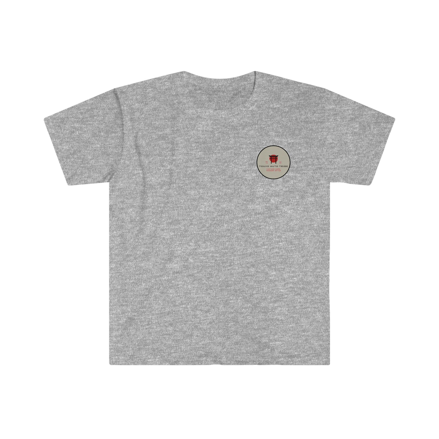 Gray Touge Legends (more colors) graphic tee with a small circular red and black Japanese-inspired emblem on the left chest, celebrating JDM and drift culture.