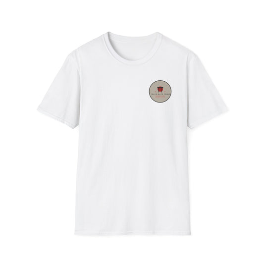 White Touge Legends T-Shirt featuring a small circular graphic on the chest with Japanese-inspired design, perfect for fans of late-night drives and tuner culture.