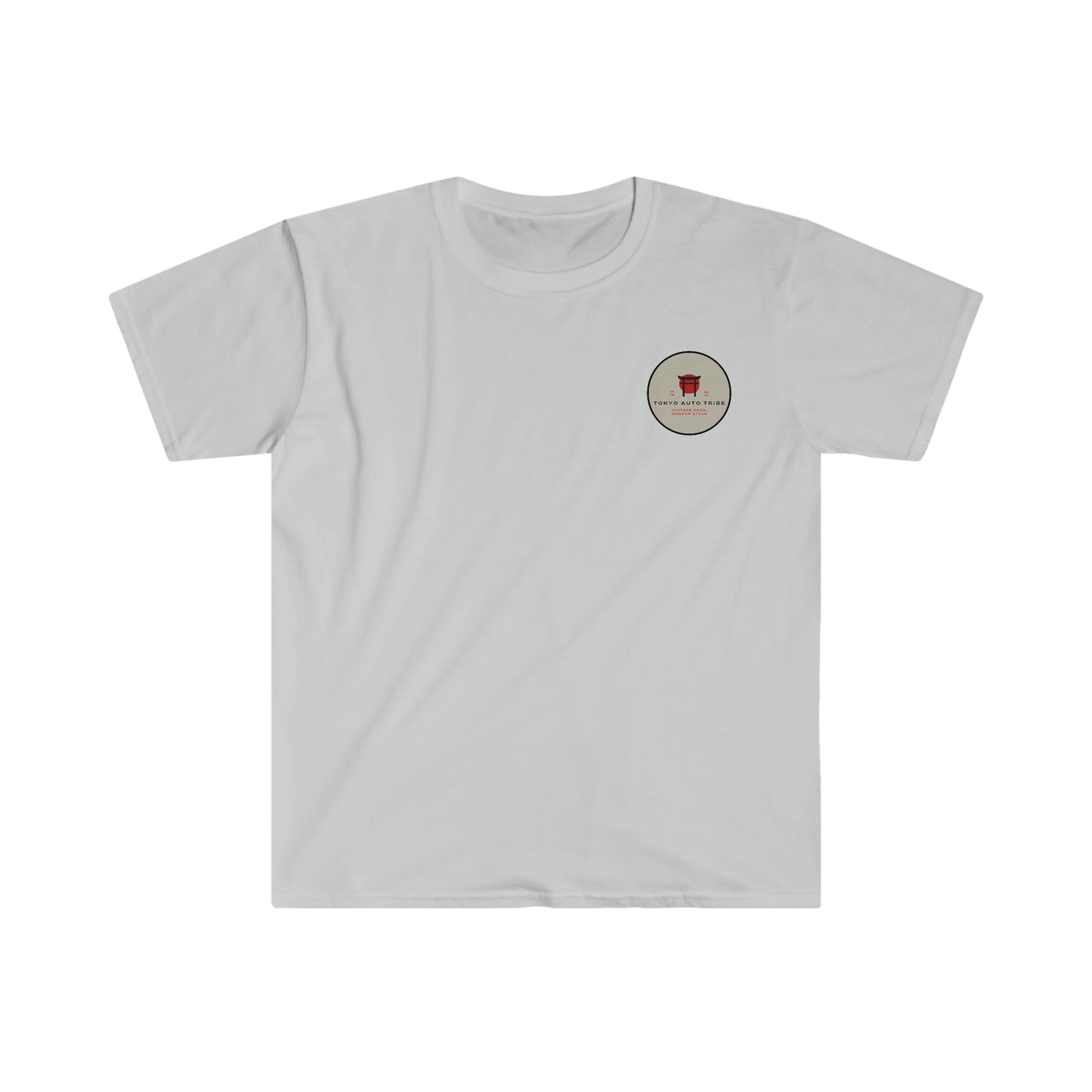 White Unbreakable Spirit T-Shirt featuring a small front chest graphic inspired by Japanese car culture, designed for fans of Tokyo Auto Tribe and automotive streetwear.