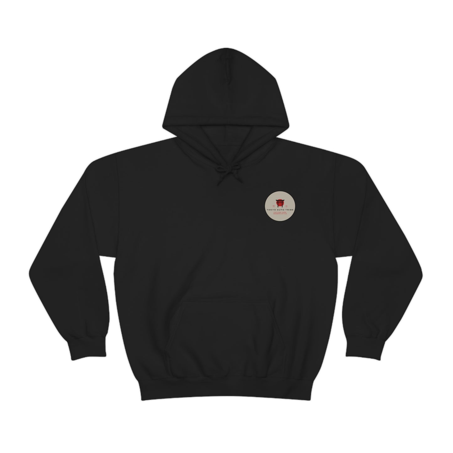 Black Wagon Chibi Hoodie featuring a small, vintage-inspired graphic on the chest, designed for fans of Japanese car culture and late-night drift drives.