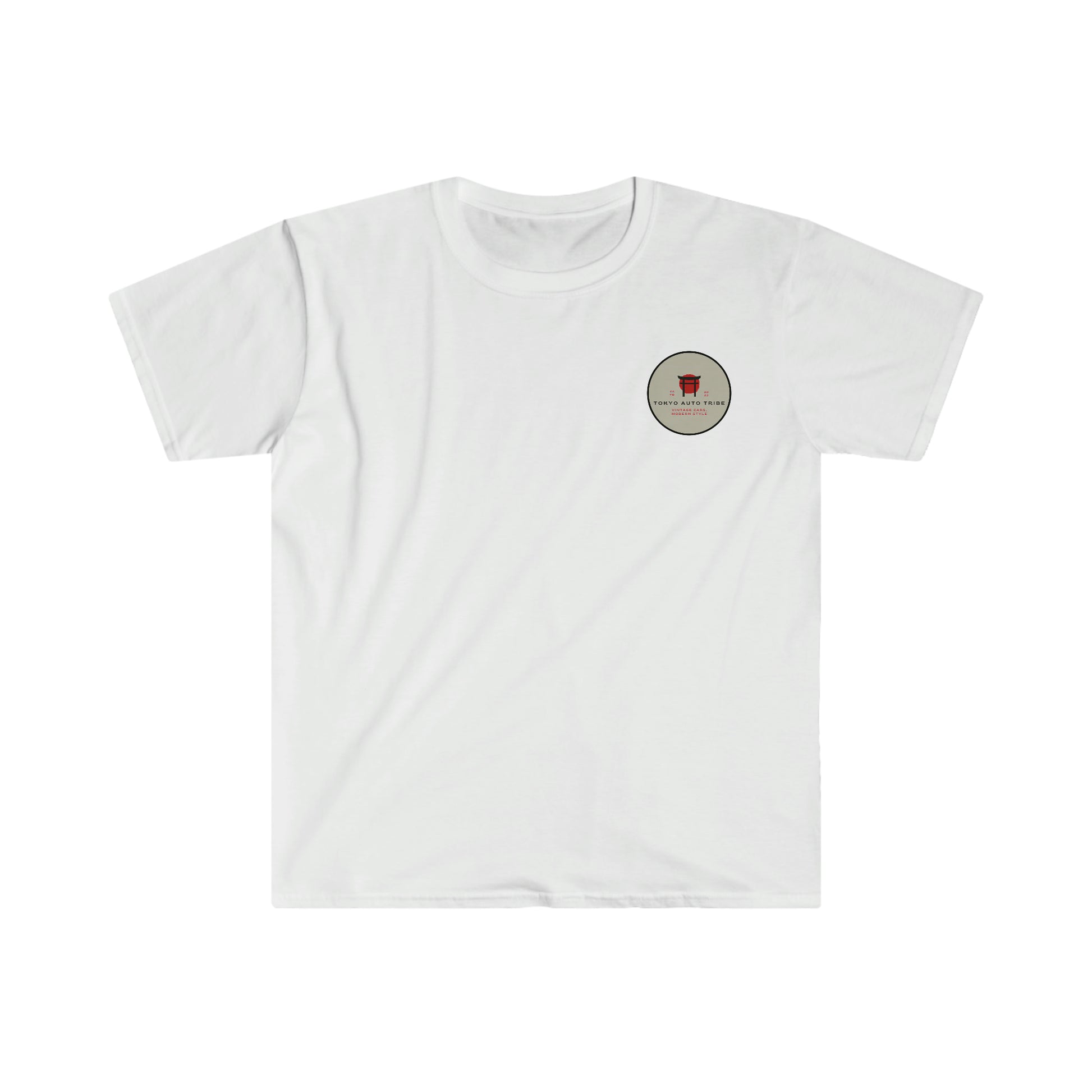 White Godzilla Fury T-Shirt featuring a small circular graphic with a red Godzilla icon and text on the chest, designed for fans of Japanese monster culture and streetwear.
