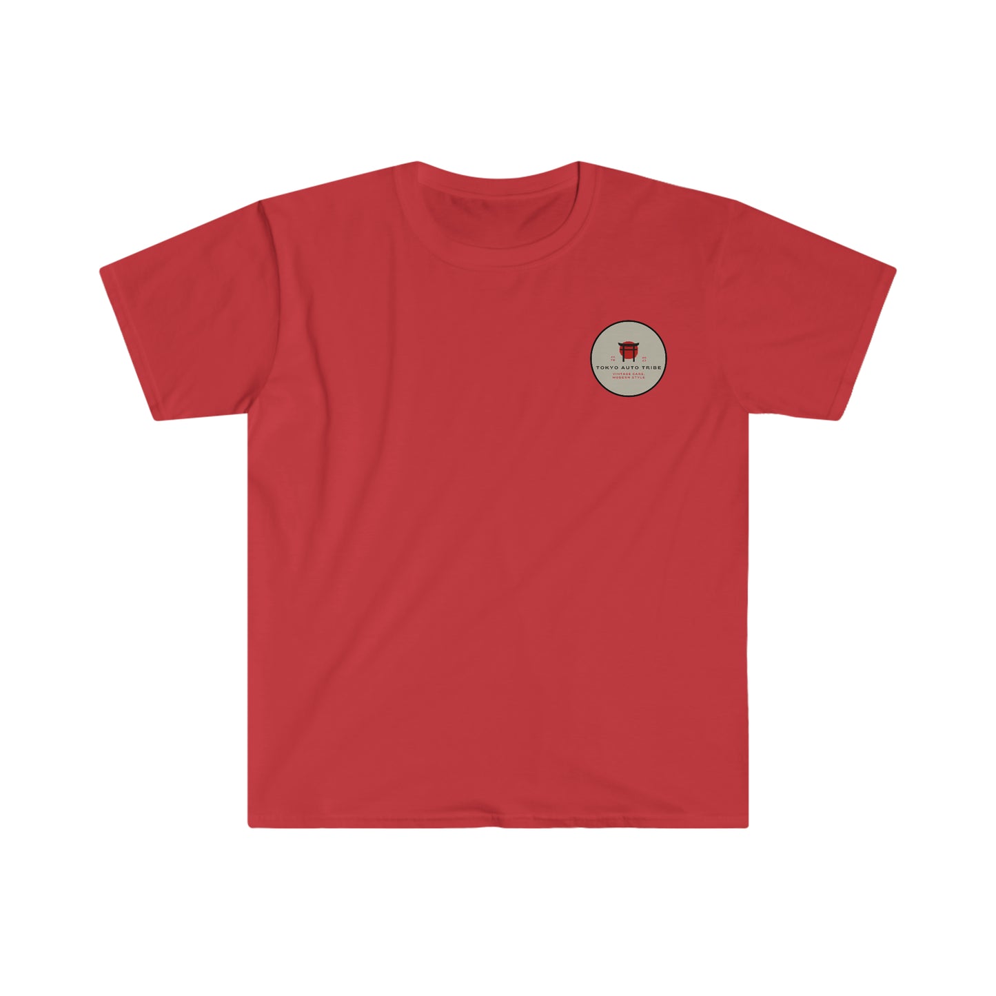 Unbreakable Spirit T-Shirt in vibrant red with a small circular logo on the chest, reflecting the passion and culture of Japanese tuner cars and late-night drives.