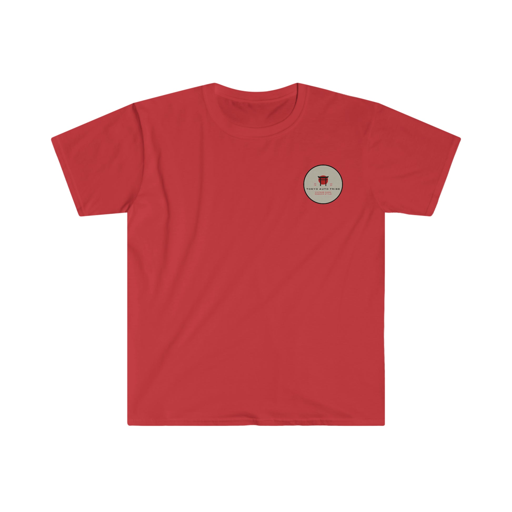 Unbreakable Spirit T-Shirt in vibrant red with a small circular logo on the chest, reflecting the passion and culture of Japanese tuner cars and late-night drives.
