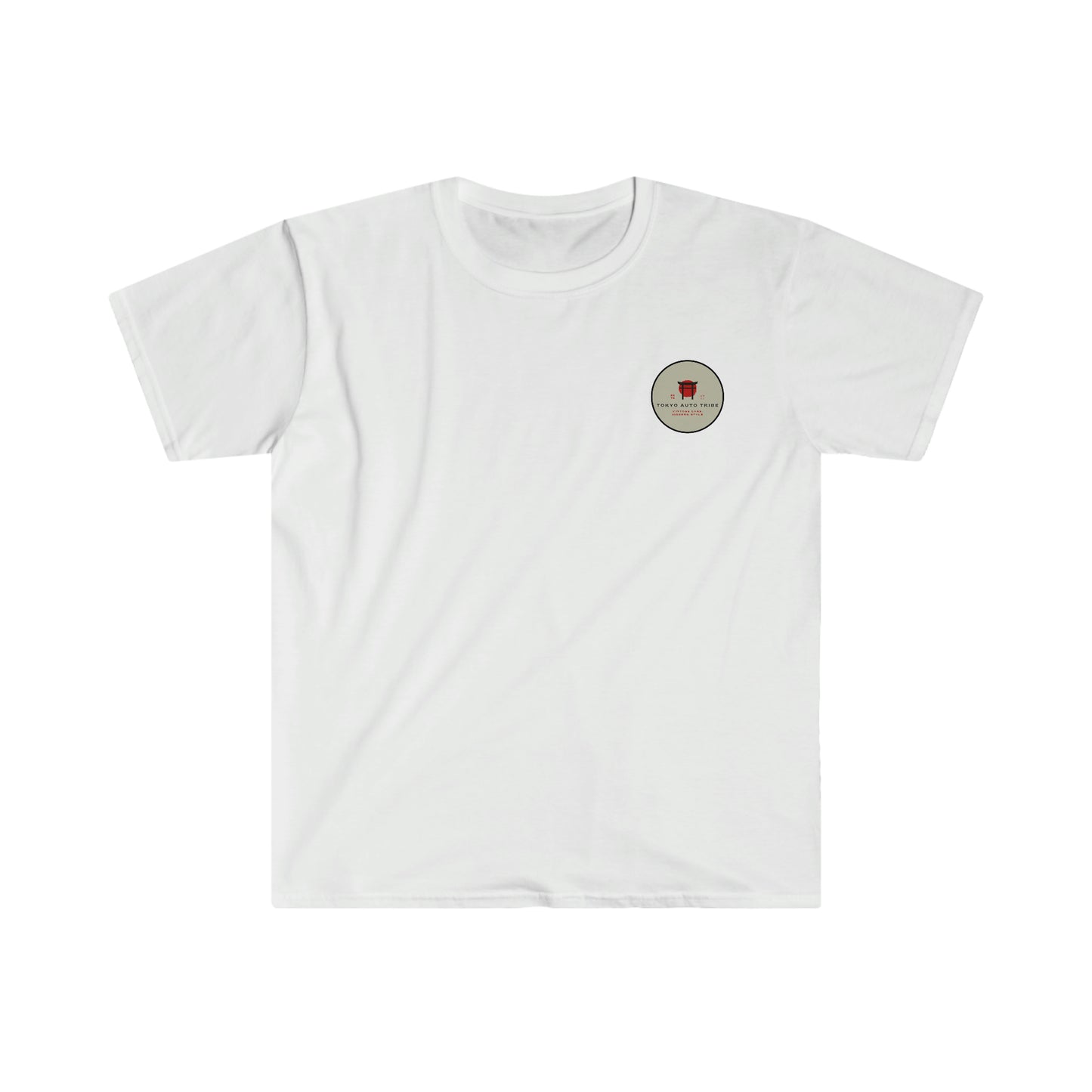 White short-sleeve Cherry Skies T-Shirt featuring a small round graphic with a red design on the left chest, perfect for fans of JDM and automotive streetwear.