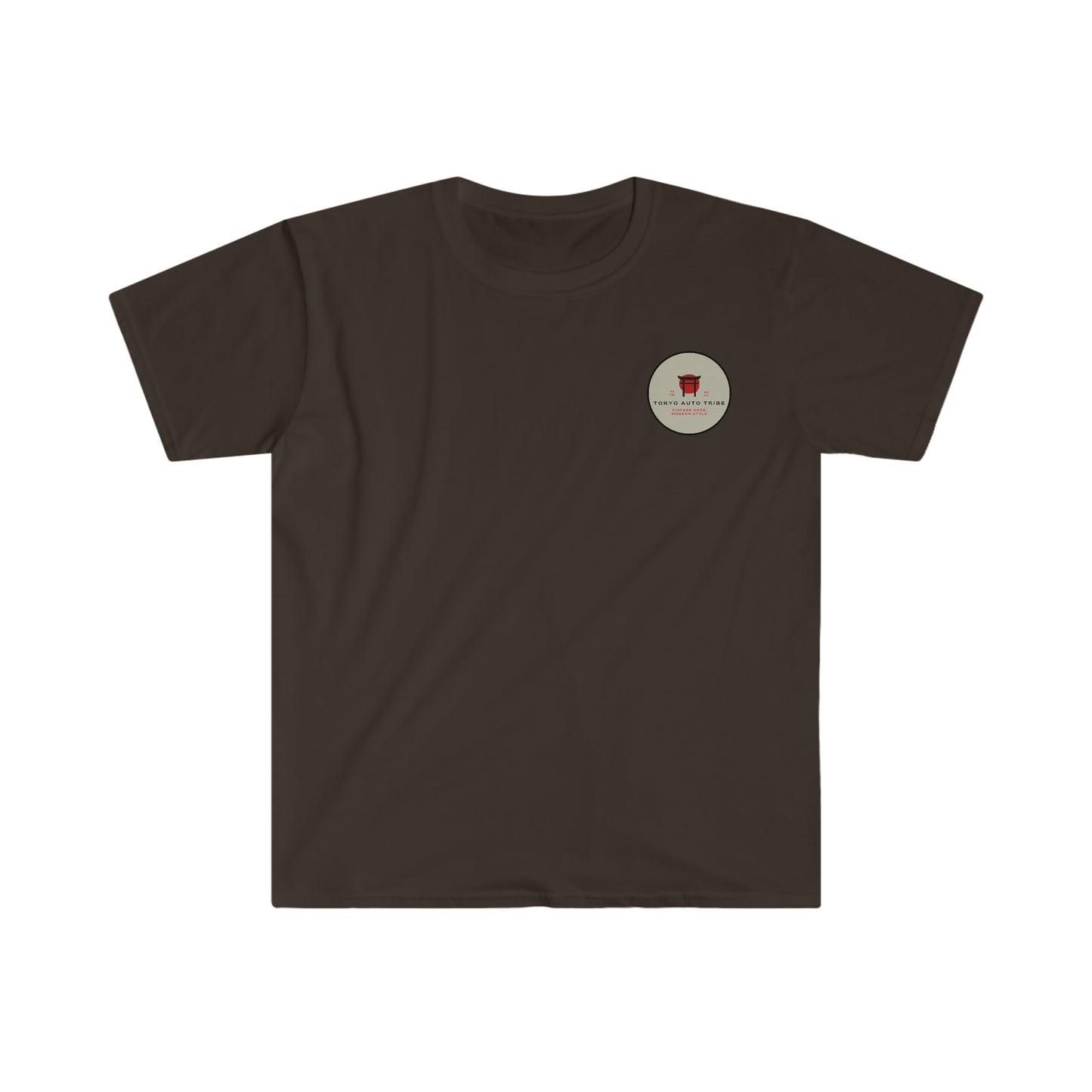 Mount Fuji Serenity T-Shirt in dark brown featuring a small red graphic emblem on the chest, inspired by Japanese car culture and tuner lifestyle enthusiasts.