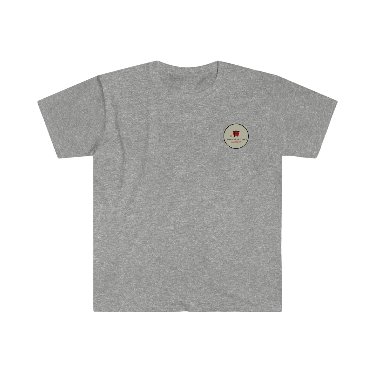 Gray Cherry Skies T-Shirt featuring a small red and black graphic emblem on the left chest, designed with a casual fit and classic crew neckline.